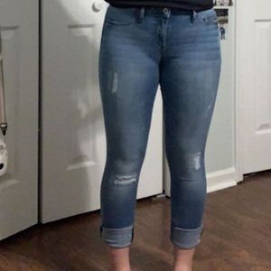 blue jeans with distressing